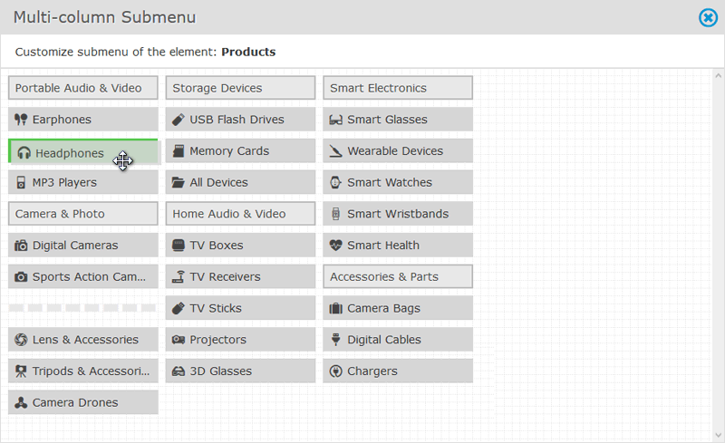 Multi-column dropdown menu