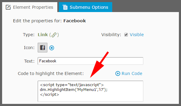 Code to highlight the Element