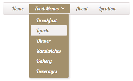 Navigation panel for the cafe/restaurant website