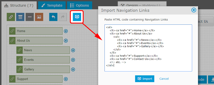 Import Navigation Links