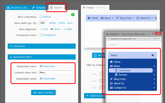 Responsive Menu Option