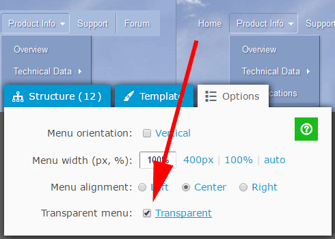 Transparent menu