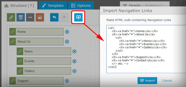 Import Navigation Links